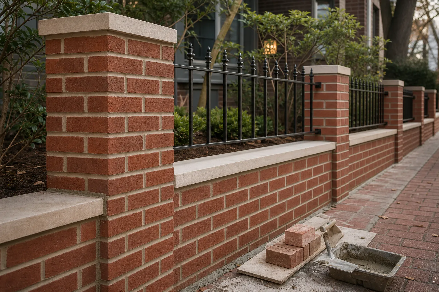 Fresh brick wall installation at a Washington DC residential exterior