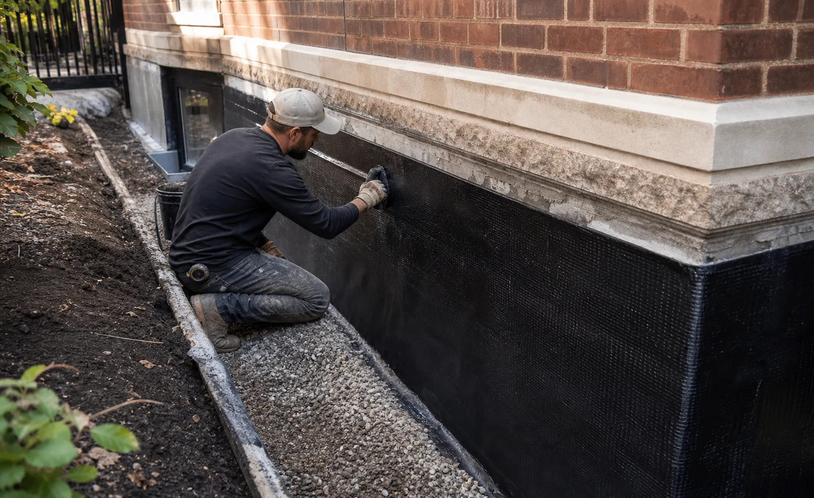 Masonry waterproofing and moisture protection on a Washington DC foundation wall