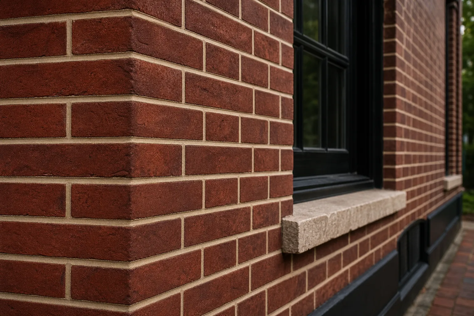 Detailed tuck pointing on a historic red brick Washington DC home